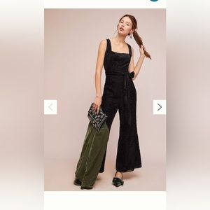 NEW Anthropologie Moulinette Soeurs Noir Velvet Burnout Textured Jumpsuit Black